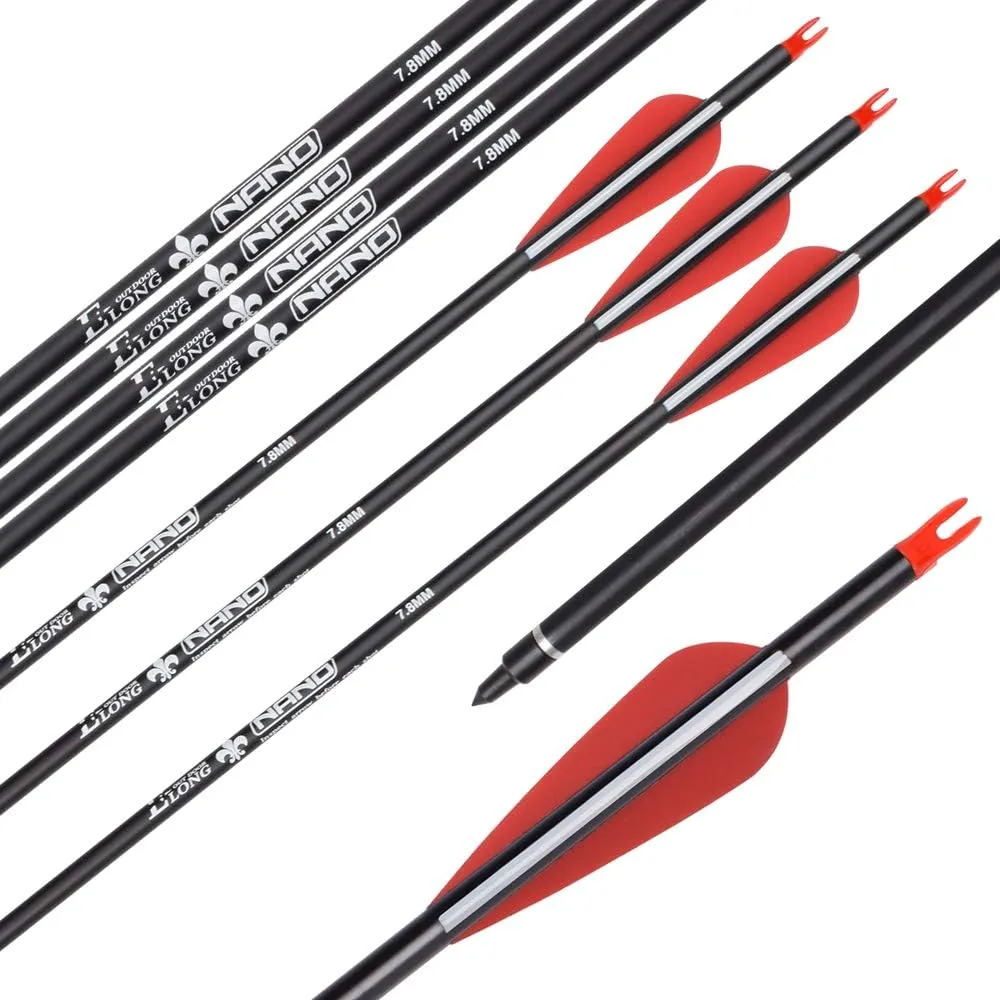 Carbon Arrow Hunting Target Practice Arrows 26 28 30 Inch with Removable Tips for Compound & Recurve Bow Spine 500 6/12PCS