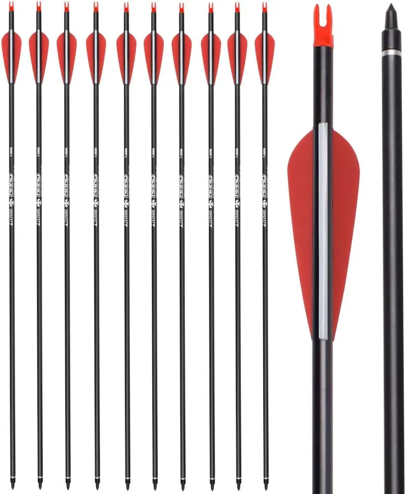 Carbon Arrow Hunting Target Practice Arrows 26 28 30 Inch with Removable Tips for Compound & Recurve Bow Spine 500 6/12PCS