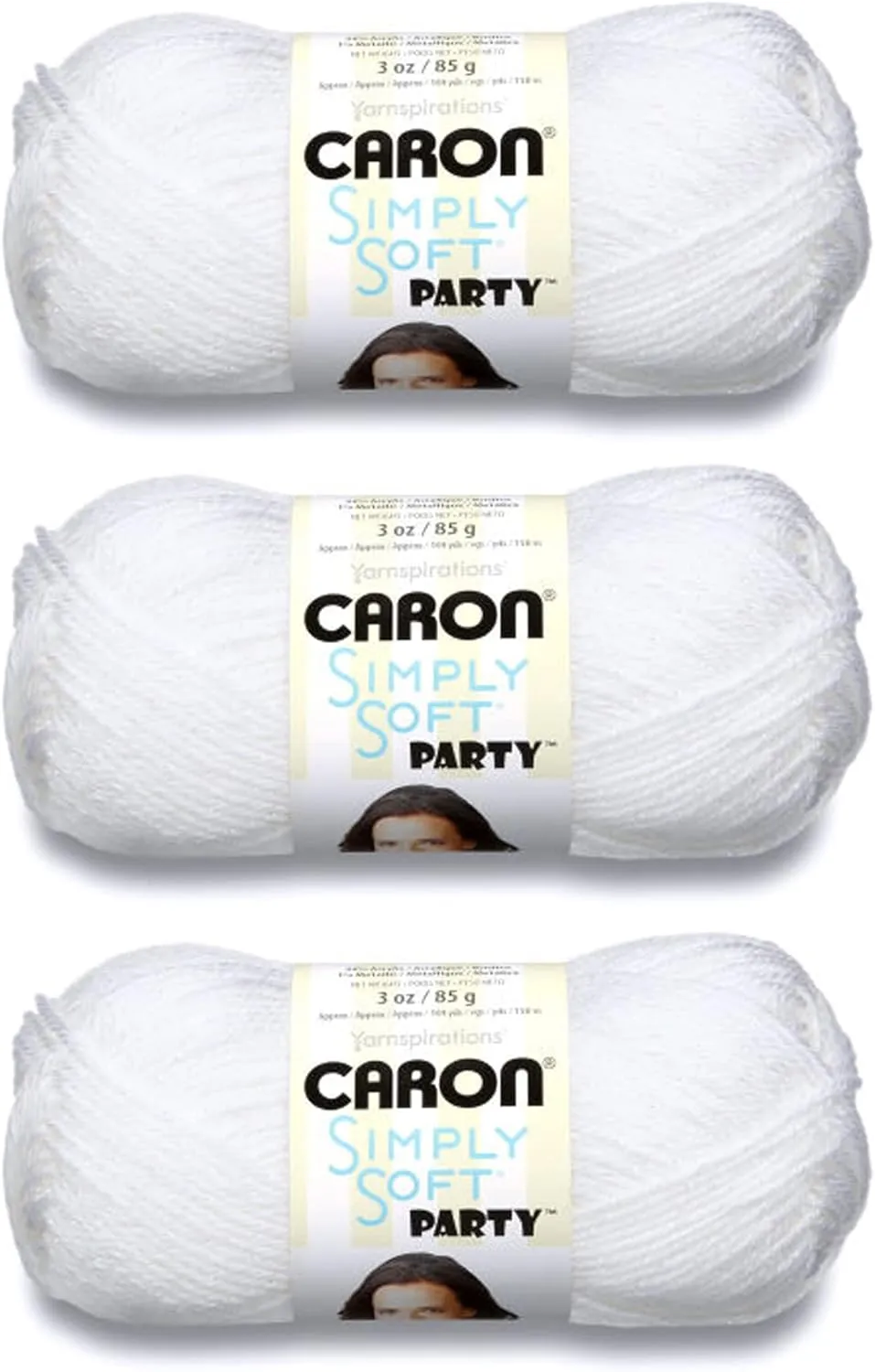 Caron Simply Soft Party Snow Sparkle Yarn - 3 Pack of 85g/3oz - Acrylic - 4 Medium (Worsted) - 164 Yards - Knitting/Crochet