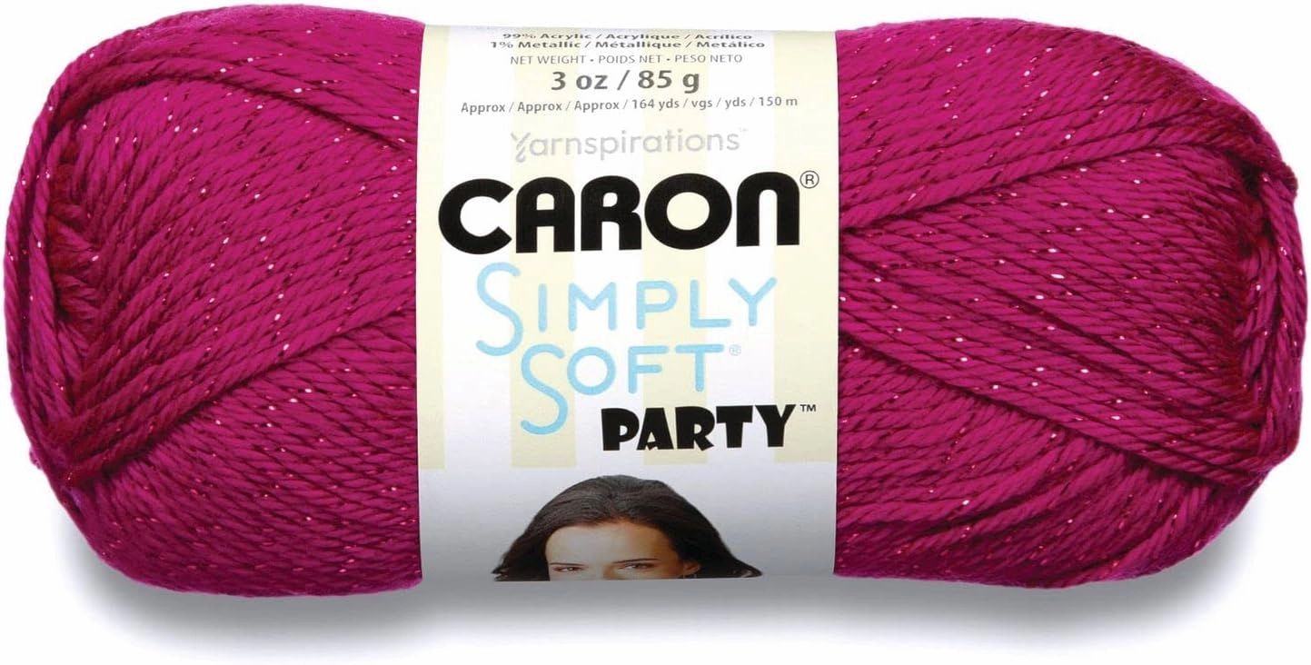 Caron Simply Soft Party Fuchsia Sparkle Yarn - 3 Pack of 85g/3oz - Acrylic - 4 Medium (Worsted) - 164 Yards - Knitting/Crochet