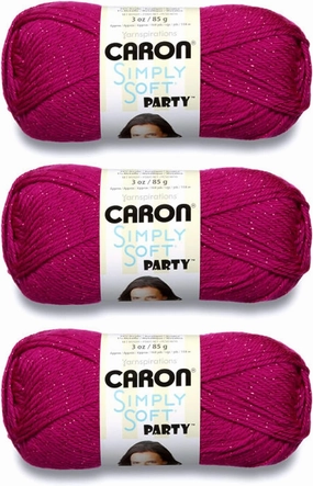 Caron Simply Soft Party Fuchsia Sparkle Yarn - 3 Pack of 85g/3oz - Acrylic - 4 Medium (Worsted) - 164 Yards - Knitting/Crochet