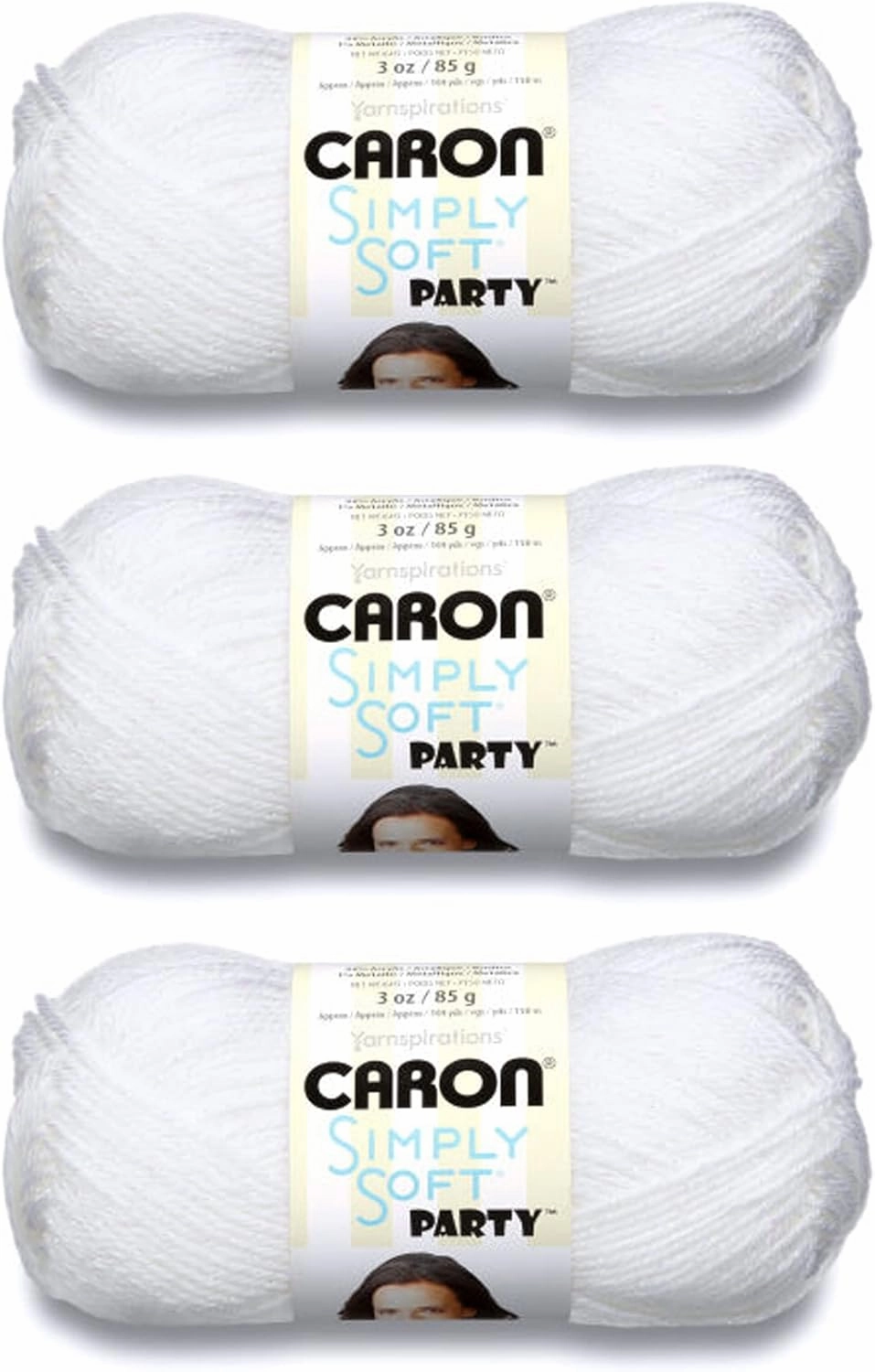Caron Simply Soft Party Snow Sparkle Yarn - 3 Pack of 85g/3oz - Acrylic - 4 Medium (Worsted) - 164 Yards - Knitting/Crochet