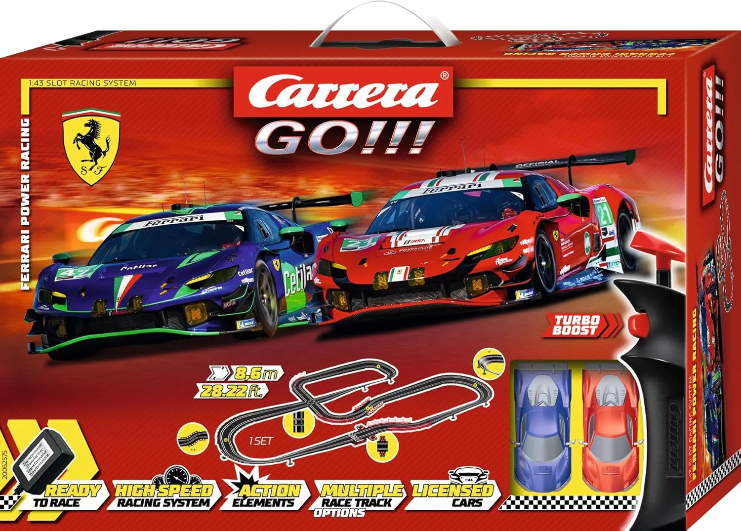 Carrera GO Electric Powered Slot Car Racing Kids Toy Race Track Set 1:43 Scale, Ferrari Power Racing