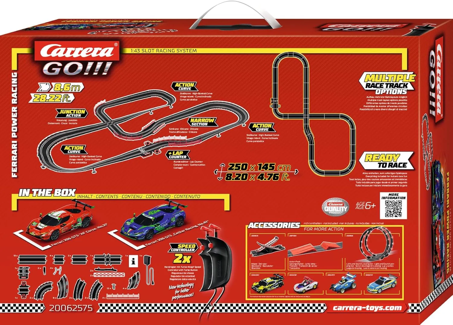 Carrera GO Electric Powered Slot Car Racing Kids Toy Race Track Set 1:43 Scale, Ferrari Power Racing