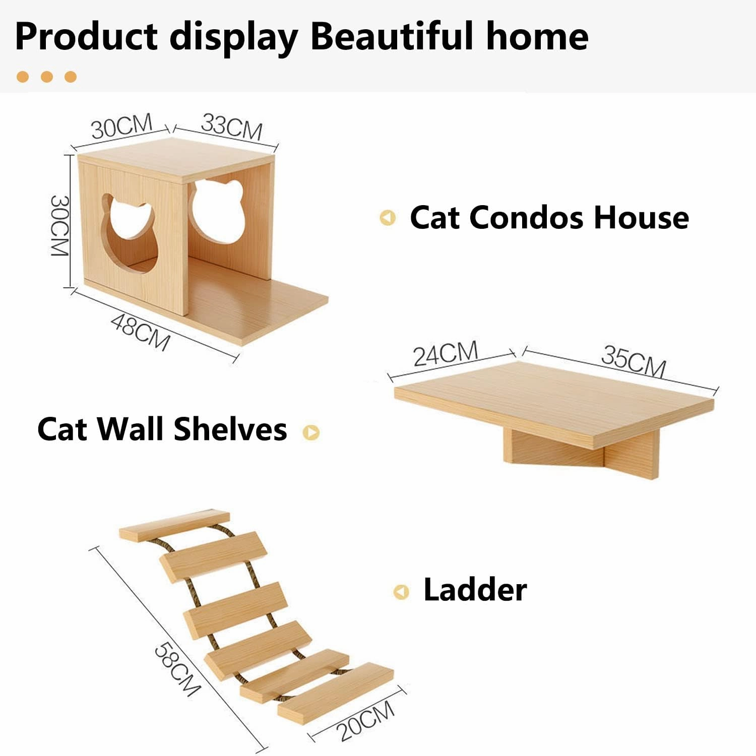 Cat Wall Shelves/Furniture, Shelves, Perches and Steps Set with 2 Cat Condos House, 6 Shelves, 2 Ladder, 1 Sisal Cat Scratching Post