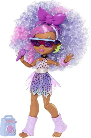 Cave Club Bashley Dino Rockin’ Party Doll (~8 -inch) Posable Fashion Doll with Purple Hair, 10 Accessories Including Wearable Scrunchie, 4 Year Olds & Up