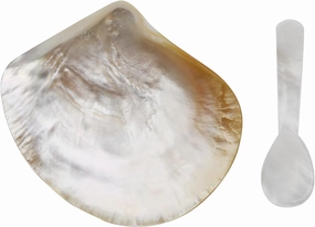 Caviar Plate 2 Pcs Natural Shell Set: Mother of Pearl Plate and Spoon for Caviar, Jewelry, Appetizers, Desserts, Decorations