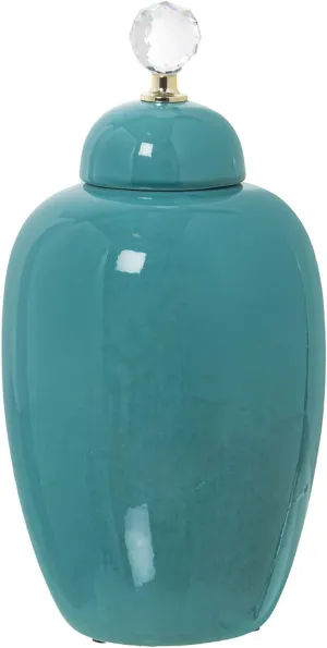 Ceramic Tibor with Acrylic Ball in Turquoise, Glossy, 19 x 19 x 38 cm, Multicoloured, Standard