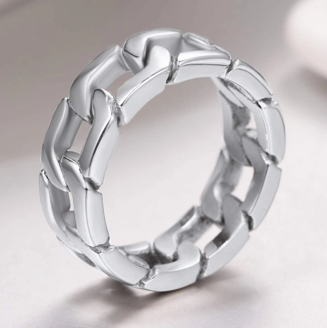 ChainsPro Fidget Ring Cuban Link/Spinner Rings for Men 18K Gold Tone/Stainless Steel/Black Cuban Ring Size #06-#12 Mens Rings