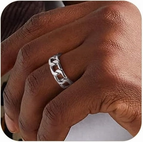 ChainsPro Fidget Ring Cuban Link/Spinner Rings for Men 18K Gold Tone/Stainless Steel/Black Cuban Ring Size #06-#12 Mens Rings