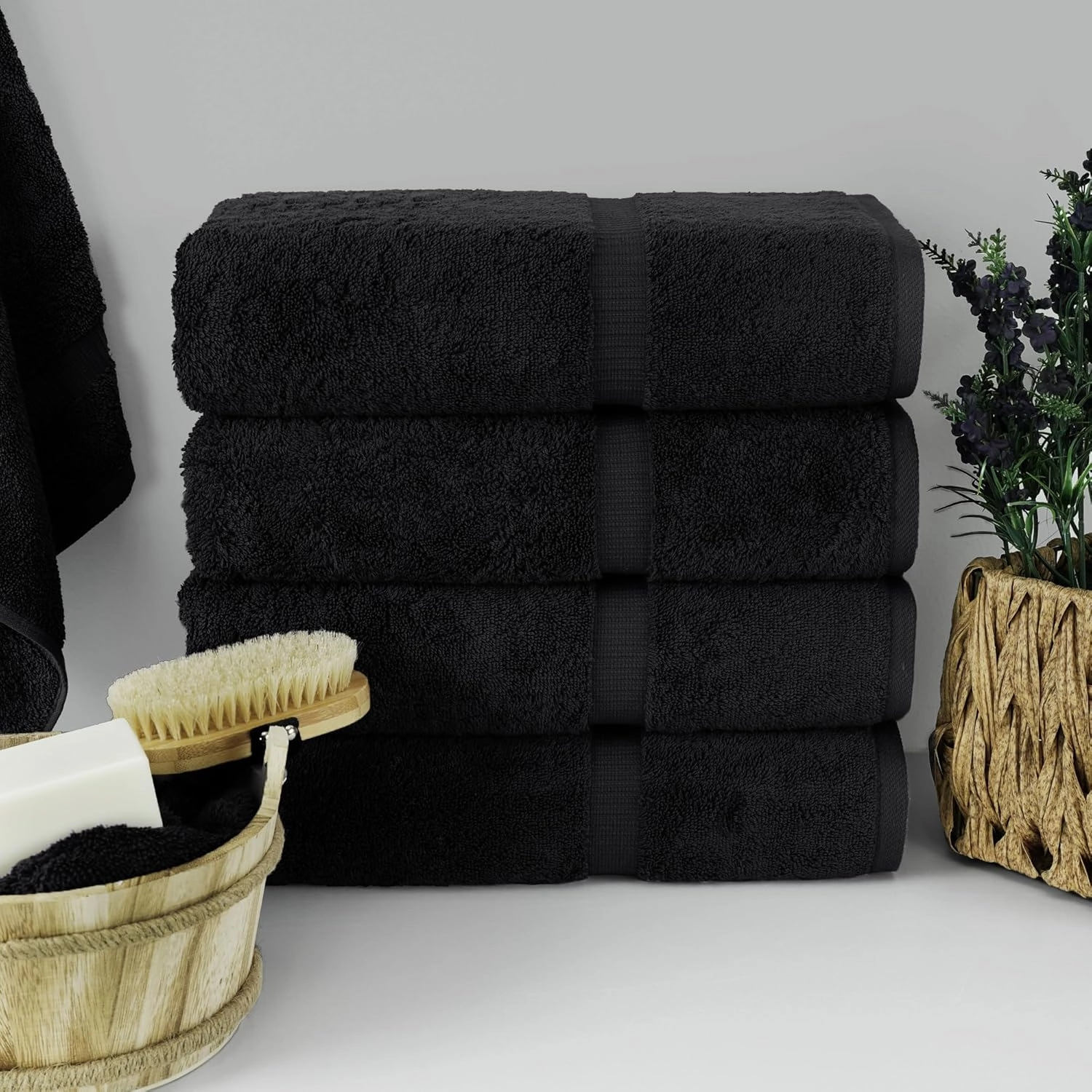 Chakir Turkish Linens Premium Cotton Absorbent Turkish Towels (Bath Towel - Set of 4, Black)