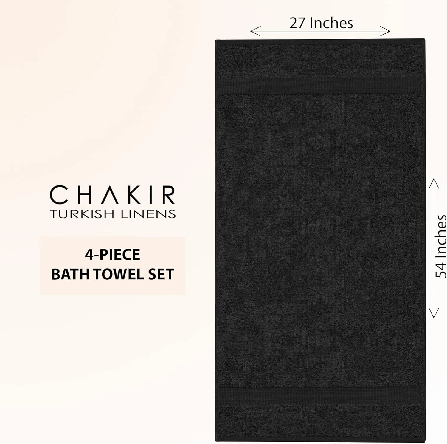Chakir Turkish Linens Premium Cotton Absorbent Turkish Towels (Bath Towel - Set of 4, Black)