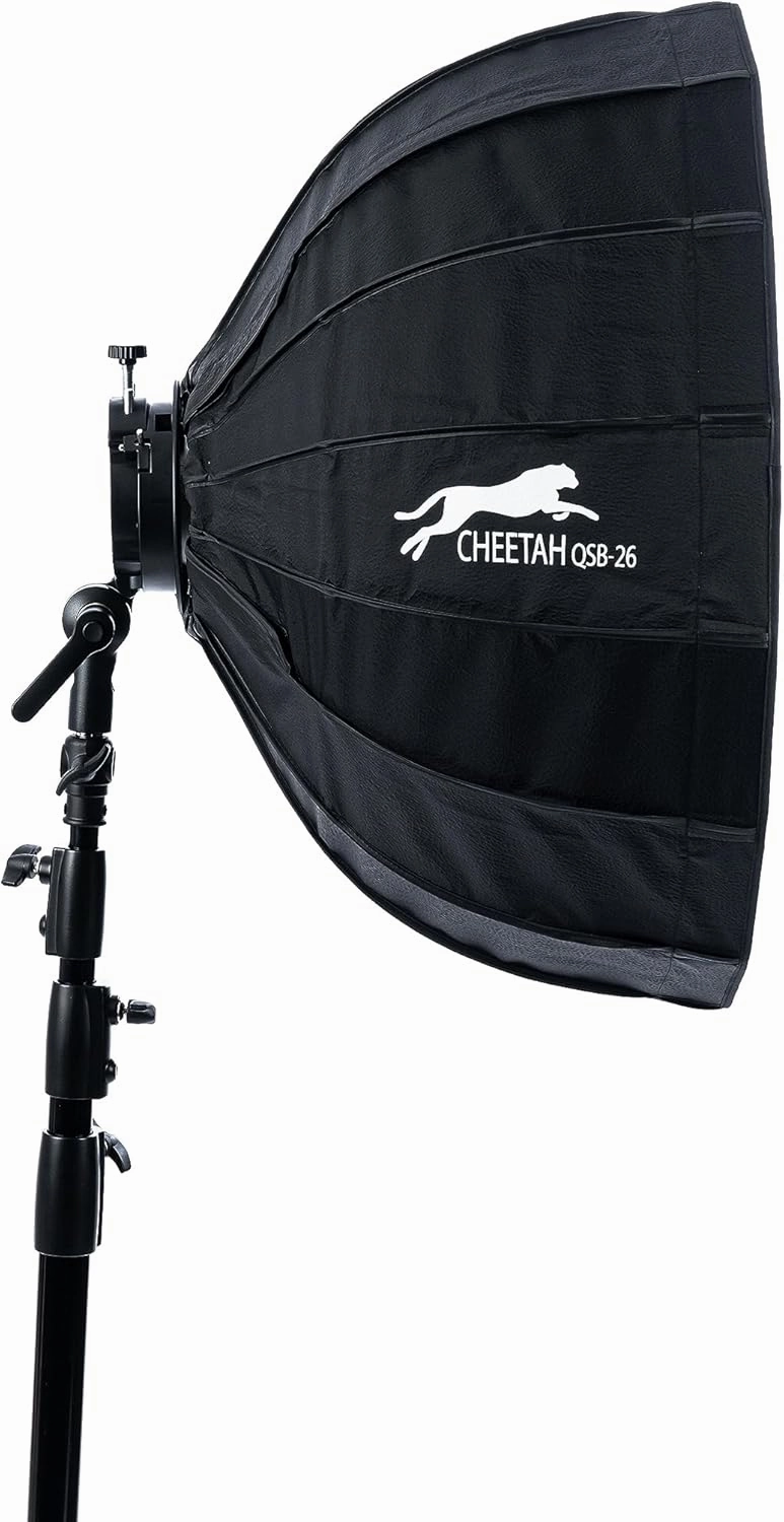 Cheetah Stand QSB-26 (Profoto Screw Type) w/Egg Crate Grid and Quick Release Umbrella Style Softbox - Compatible with Bowens, Godox, Profoto, Alienbees, Glow, Elinchrom, Flashpoint Strobes