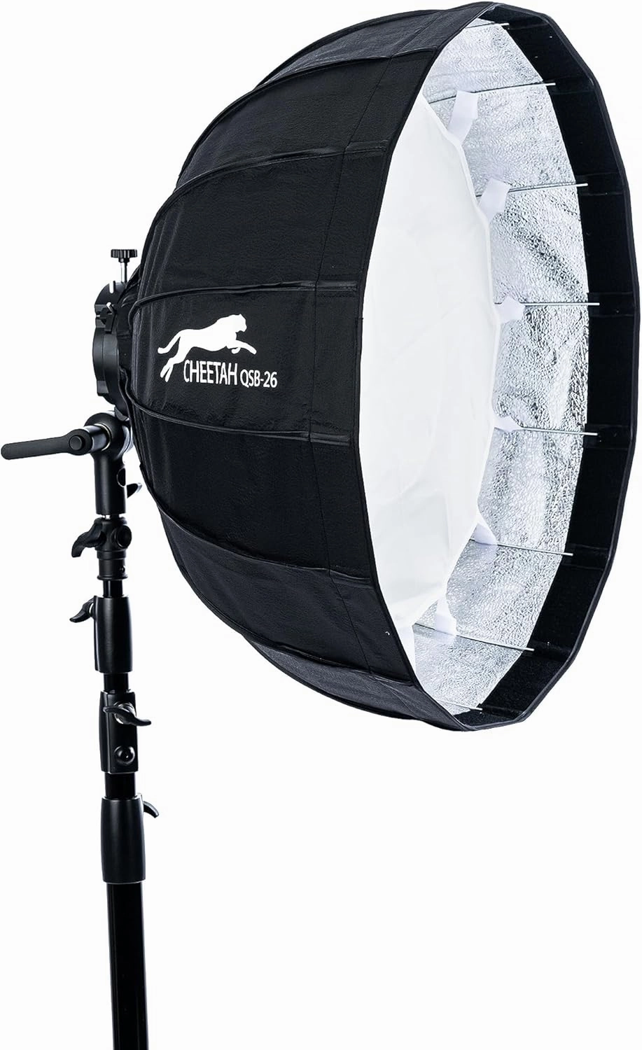 Cheetah Stand QSB-26 (Profoto Screw Type) w/Egg Crate Grid and Quick Release Umbrella Style Softbox - Compatible with Bowens, Godox, Profoto, Alienbees, Glow, Elinchrom, Flashpoint Strobes