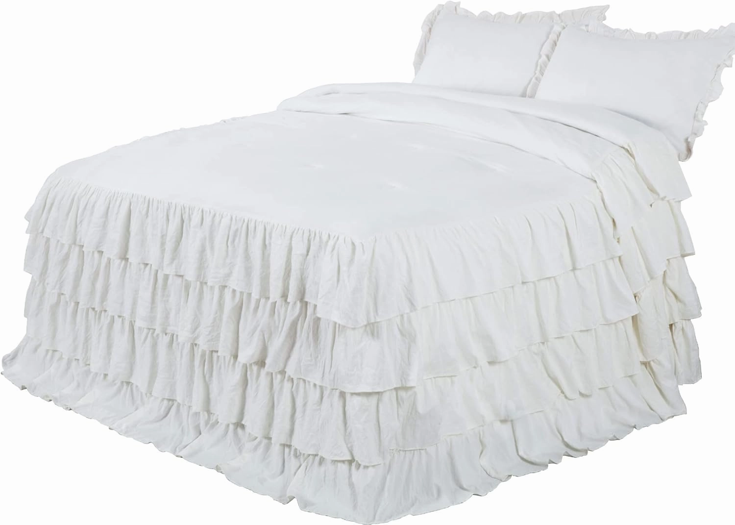 Chezmoi Collection Celia 3-Piece Waterfall Ruffle Skirt Bedspread Set - French Country Chic Farmhouse - King, Ivory