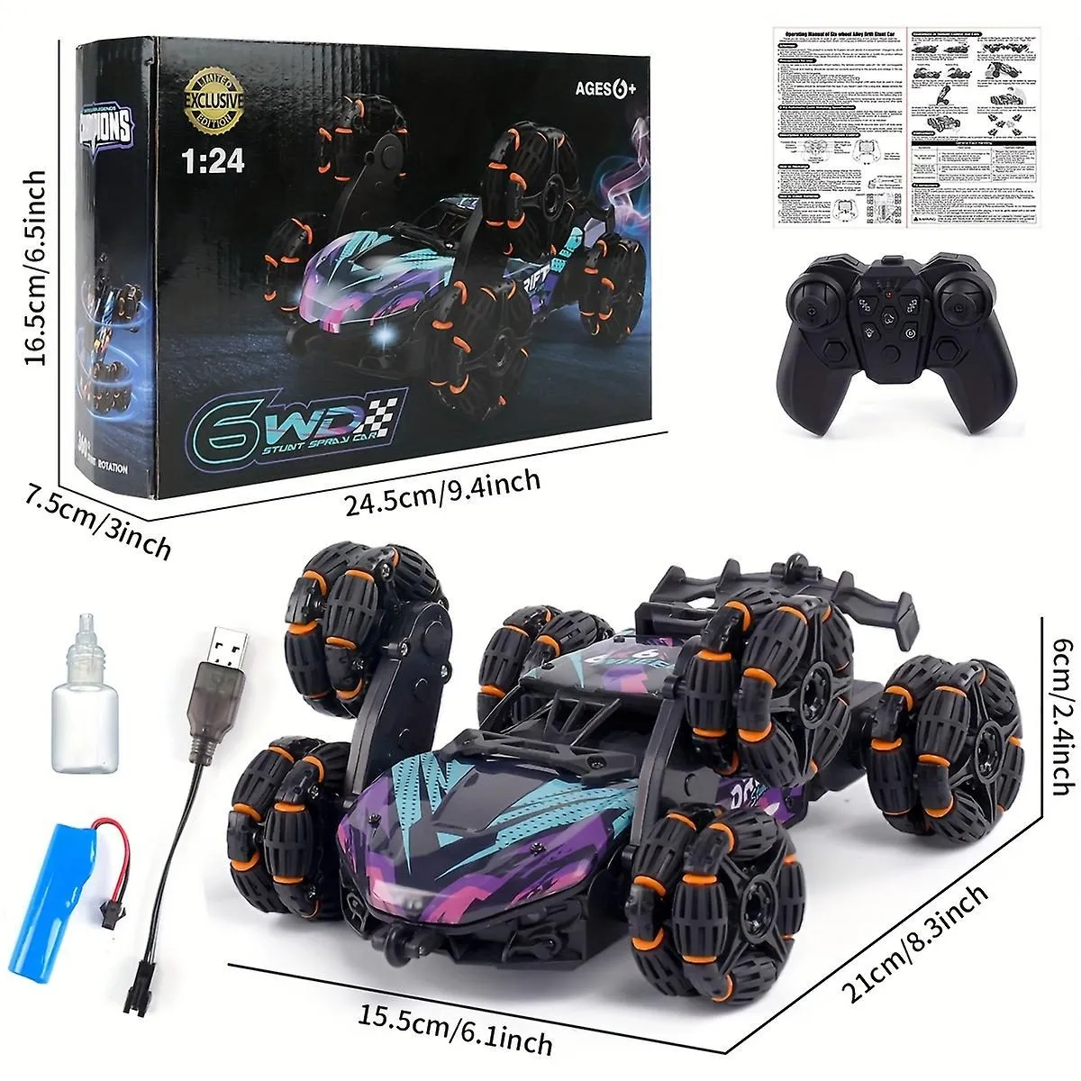 Children's Remote Control Car Six-wheel Drift Stunt Climbing Deformation Car El