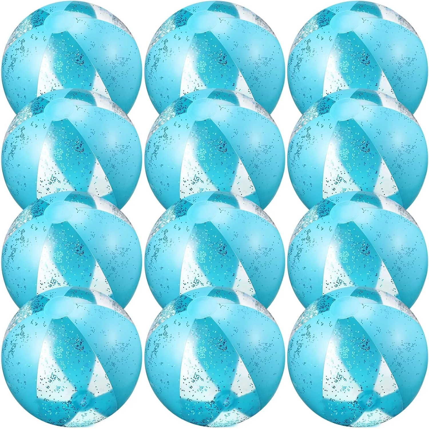 Chivao 12 Pieces Beach Ball 16 Inch Inflatable Glitter Beach Ball Swimming Pool Balls Christmas Inflatable Ball Ornaments Floatable Confetti Ball for Beach Party Xmas Party Favor(Blue)