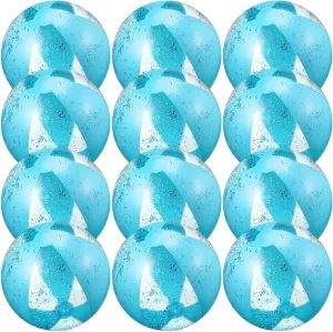 Chivao 12 Pieces Beach Ball 16 Inch Inflatable Glitter Beach Ball Swimming Pool Balls Christmas Inflatable Ball Ornaments Floatable Confetti Ball for Beach Party Xmas Party Favor(Blue)