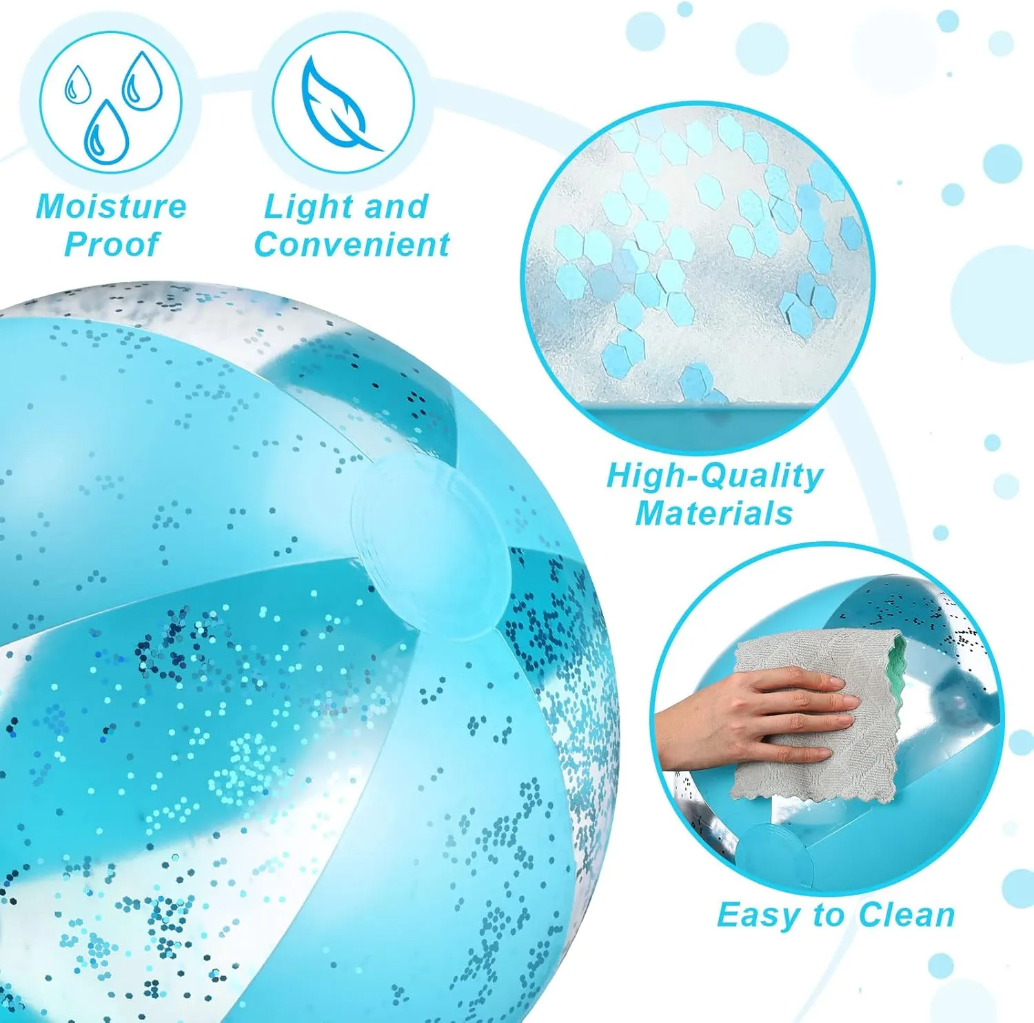 Chivao 12 Pieces Beach Ball 16 Inch Inflatable Glitter Beach Ball Swimming Pool Balls Christmas Inflatable Ball Ornaments Floatable Confetti Ball for Beach Party Xmas Party Favor(Blue)