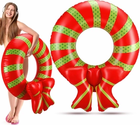 Christmas in July Pool Floats Wreath Inflatable Pool Floats Swim Tube Rings Toys for Summer Vacation Lake Swimming Beach Party Decorations Supplies
