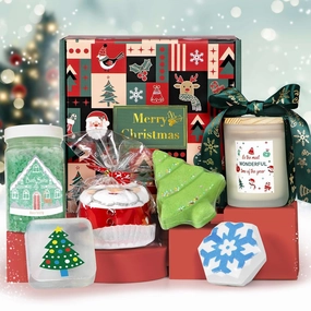 Christmas Spa Gifts for Women - Christmas Gift Ideas, Christmas Candles Gift, Christmas Gift Baskets for Women, Mom, Sister, Wife, Friend with Candle, Bath Bombs, Bath Salt, Soaps, Christmas Packaging