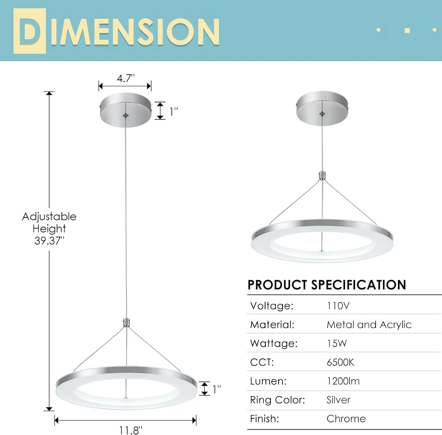 CHYING LED Pendant Light 3 Pack Modern Kitchen Island Lighting Silver Ring Chandelier 6500K Cool White Adjustable Height Circular Hanging Light Fixture for Dining Room Living Room Hallway