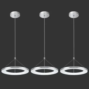 CHYING LED Pendant Light 3 Pack Modern Kitchen Island Lighting Silver Ring Chandelier 6500K Cool White Adjustable Height Circular Hanging Light Fixture for Dining Room Living Room Hallway