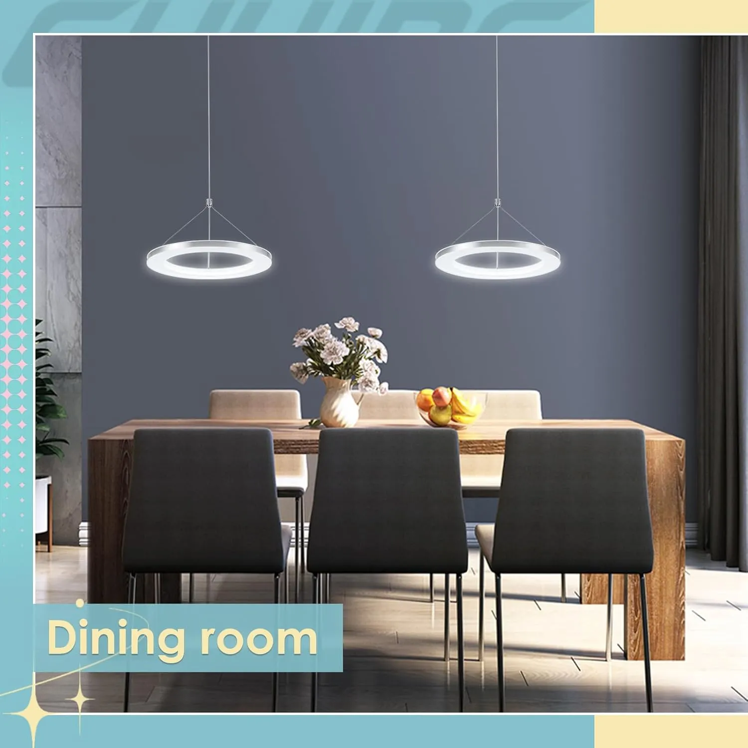 CHYING LED Pendant Light 3 Pack Modern Kitchen Island Lighting Silver Ring Chandelier 6500K Cool White Adjustable Height Circular Hanging Light Fixture for Dining Room Living Room Hallway