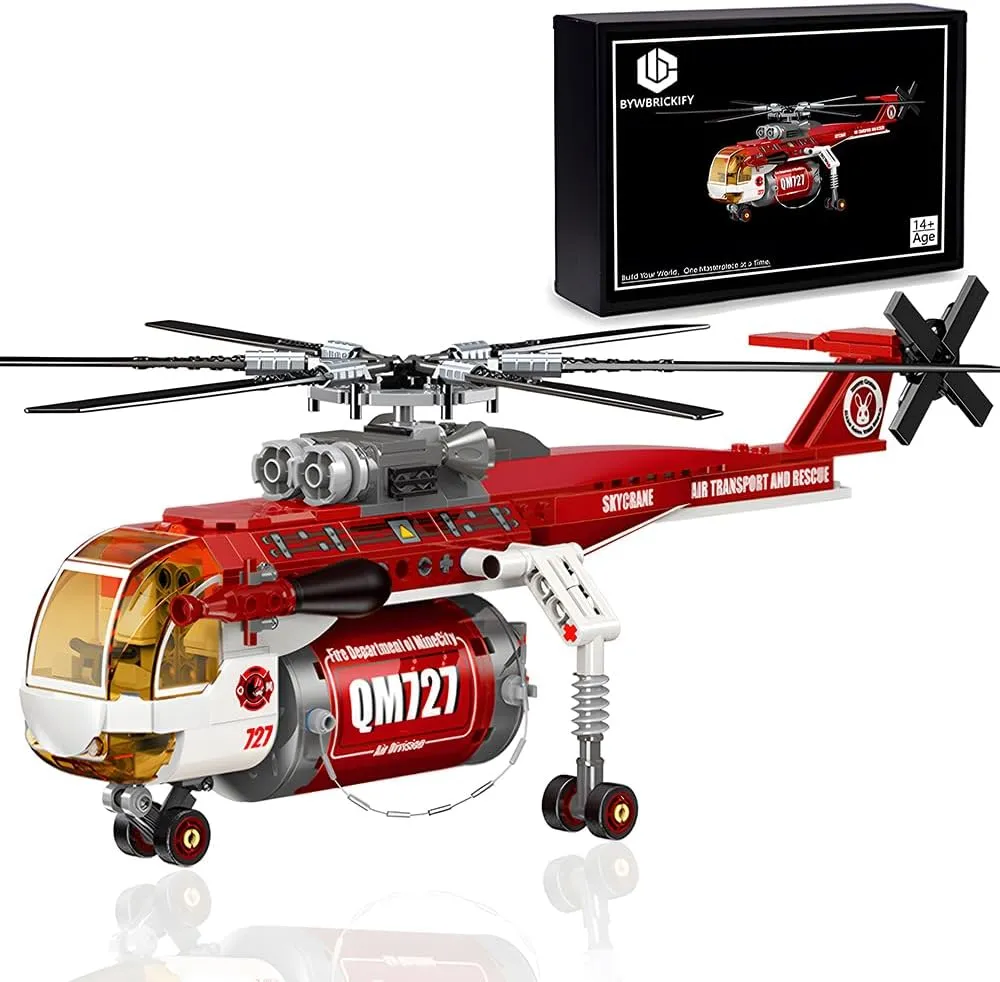 City Fire Rescue Helicopter Toy Building Block(388pcs)Set with Pilot Fire Plane Station Technic Kit Bricks Action Figure Collection Display Gift for Kids Adults Christmas Birthday Age for 891011121314