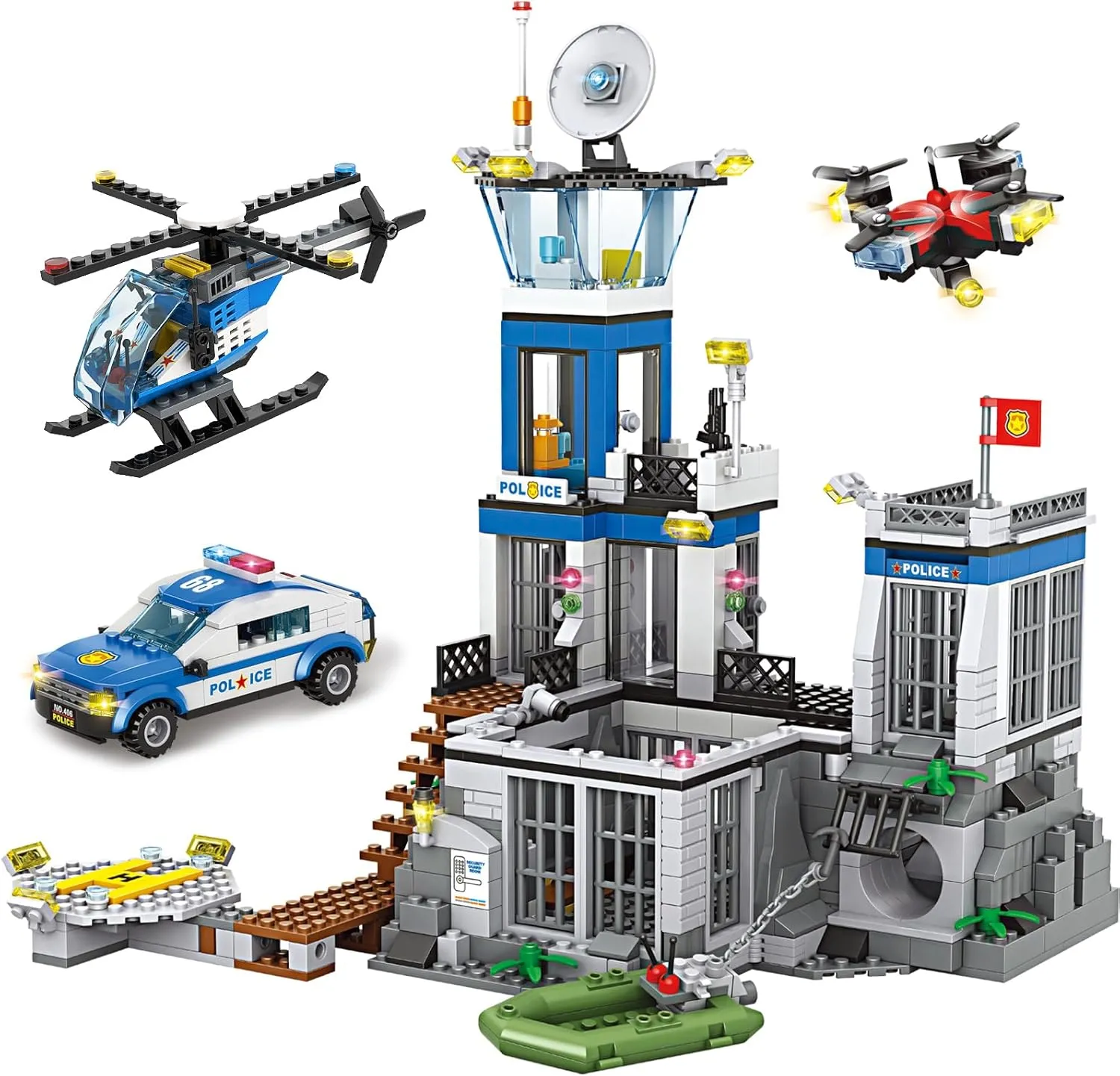 City Police Prison Island Building Blocks Set, Police Station Building Toy Kit with Police Car Drone Helicopter Boats, Best Preschool Toys Gift for Kids, Boys, and Girls Aged 6  (946 Pieces)