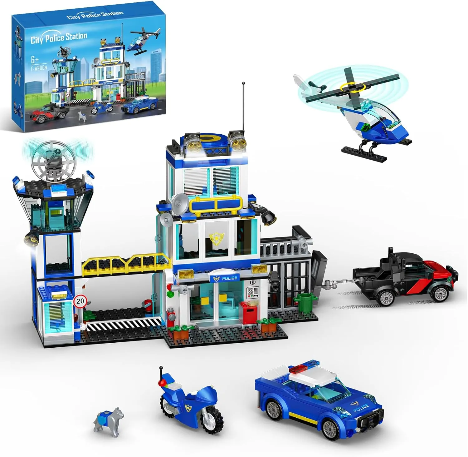 City Police Station Building Set, Police Station with Helicopter Model, Police Car Model, Motorcycle Model, Birthday Christmas Building Kit Gift for Kids Ages 6 and Up