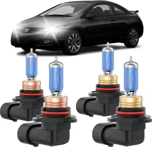 Civic Halogen Headlight Bulbs Fits For 2006-2015 Honda Civic Halogen High Low Beam Combo, Ultra Bright 5000K White Bulbs, 12V-100W, Pack of 4