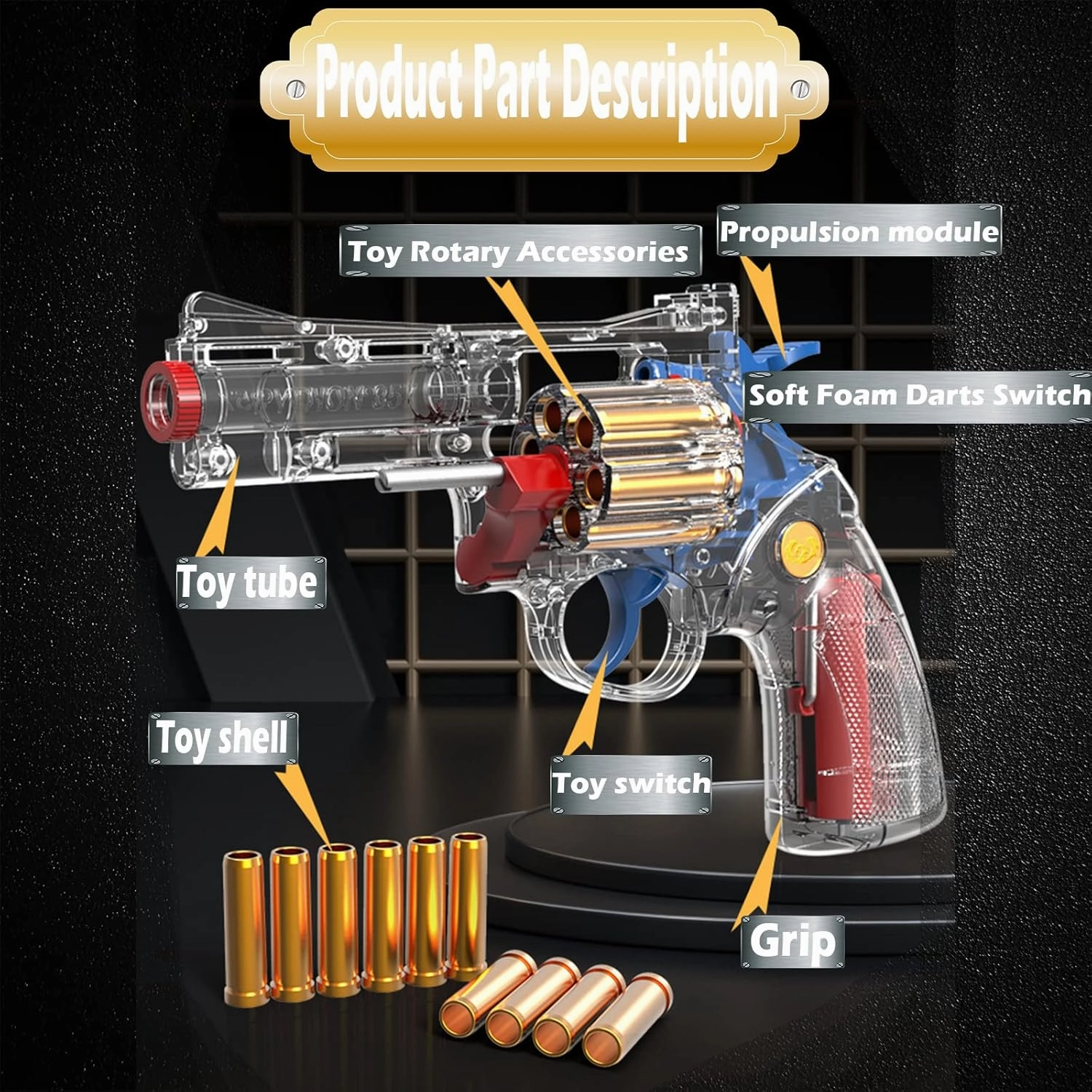 Clear Housing Toy Revolver Foam Blaster with Elite Soft Foam Darts for Nerf Guns Toys Gun Set for Kids Ages 5 6 7 8 Short