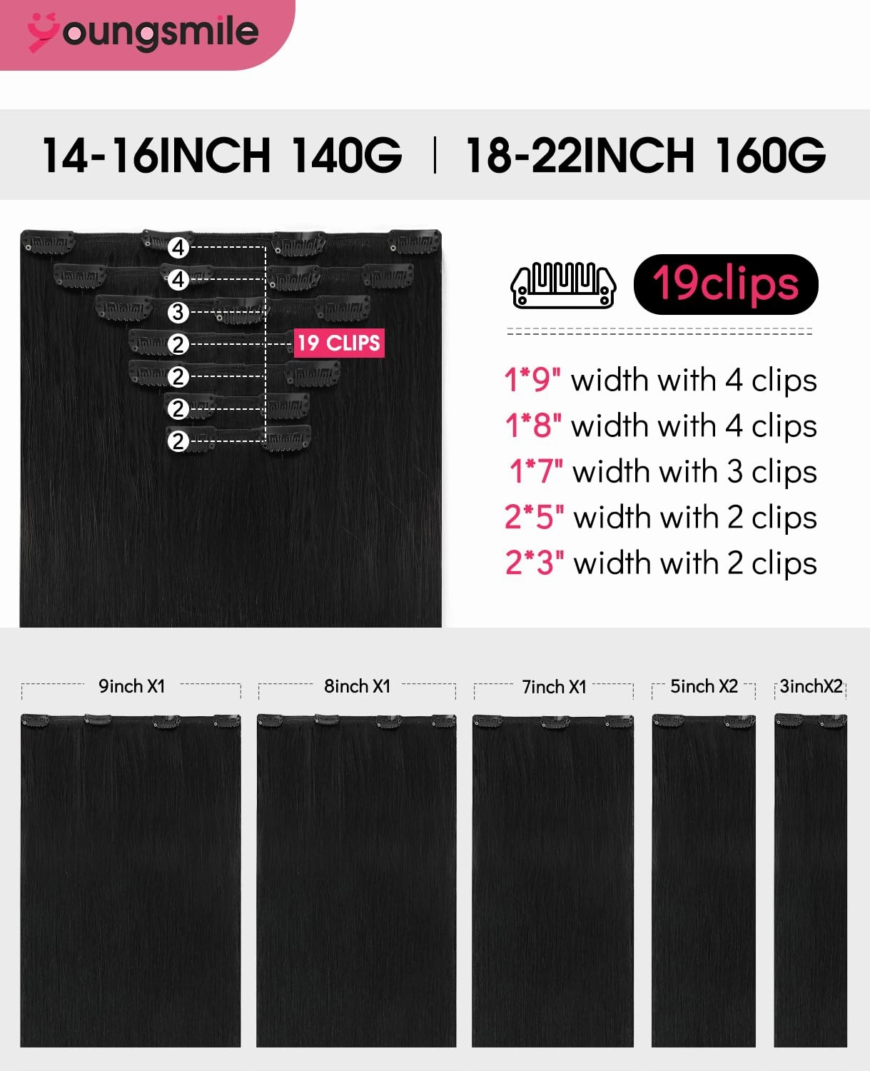 Clip in Hair Extensions Human Hair,18 Inch 160g 7pcs, #1 Jet Black Rallonge Cheveux Humain Thick End Clip in Real Hair Extensions Easy To Install for Full Head (7C#1-18Inch)