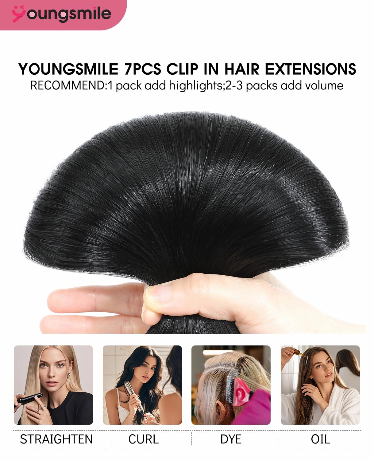 Clip in Hair Extensions Human Hair,18 Inch 160g 7pcs, #1 Jet Black Rallonge Cheveux Humain Thick End Clip in Real Hair Extensions Easy To Install for Full Head (7C#1-18Inch)