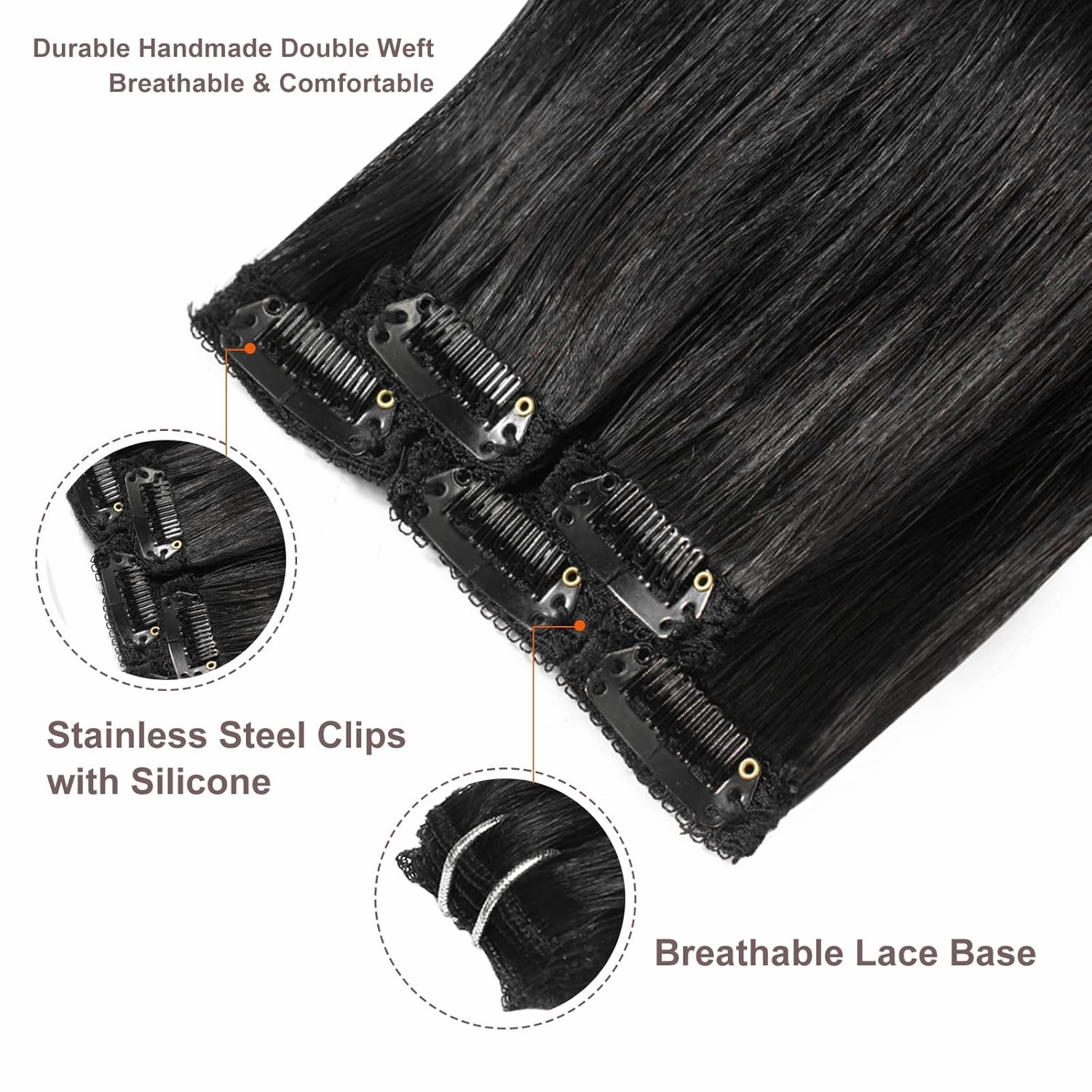 clip in Hair Extensions Natural Black Real Human Hair 14inch 30g 5pcs to add volume Remy Human Hair Extensions