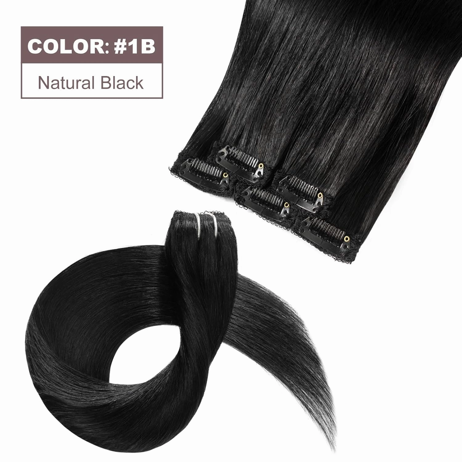clip in Hair Extensions Natural Black Real Human Hair 14inch 30g 5pcs to add volume Remy Human Hair Extensions