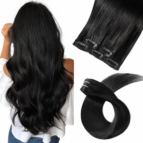 clip in Hair Extensions Natural Black Real Human Hair 14inch 30g 5pcs to add volume Remy Human Hair Extensions