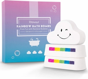 Cloud Rainbow Bath Bombs for Kids Girls, 3 XXXL Handmade Bath Bombs (6 oz Each), Natural & Organic Kids Bath Bombs with Surprise Colors Inside, Perfect Birthday Gifts for Women