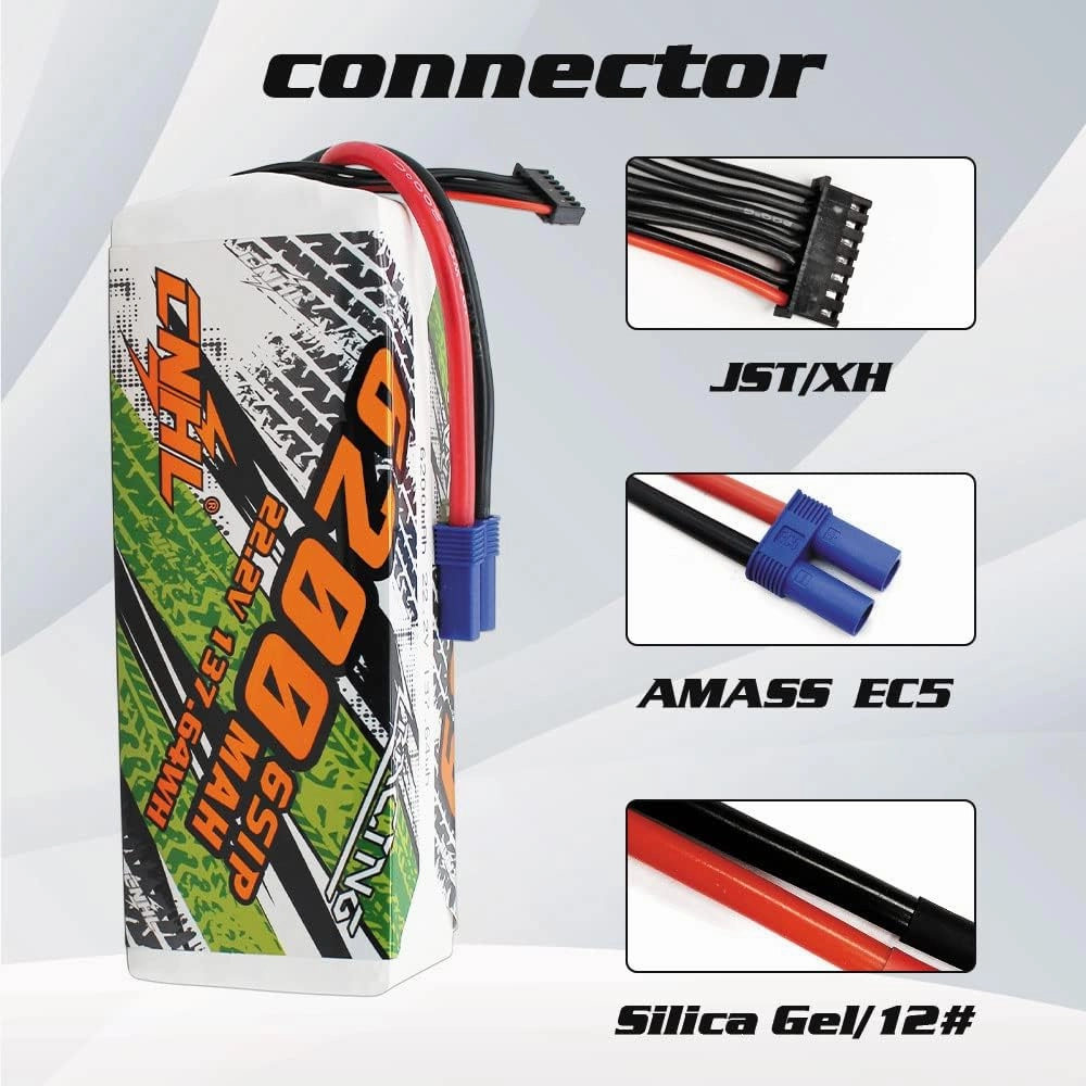 CNHL 22.2V 6200mAh 6S Lipo Battery 90C with EC5 Plug for RC Airplane RC Quadcopter Helicopter Battery RC Car Truck Boat Airplane(2packs)