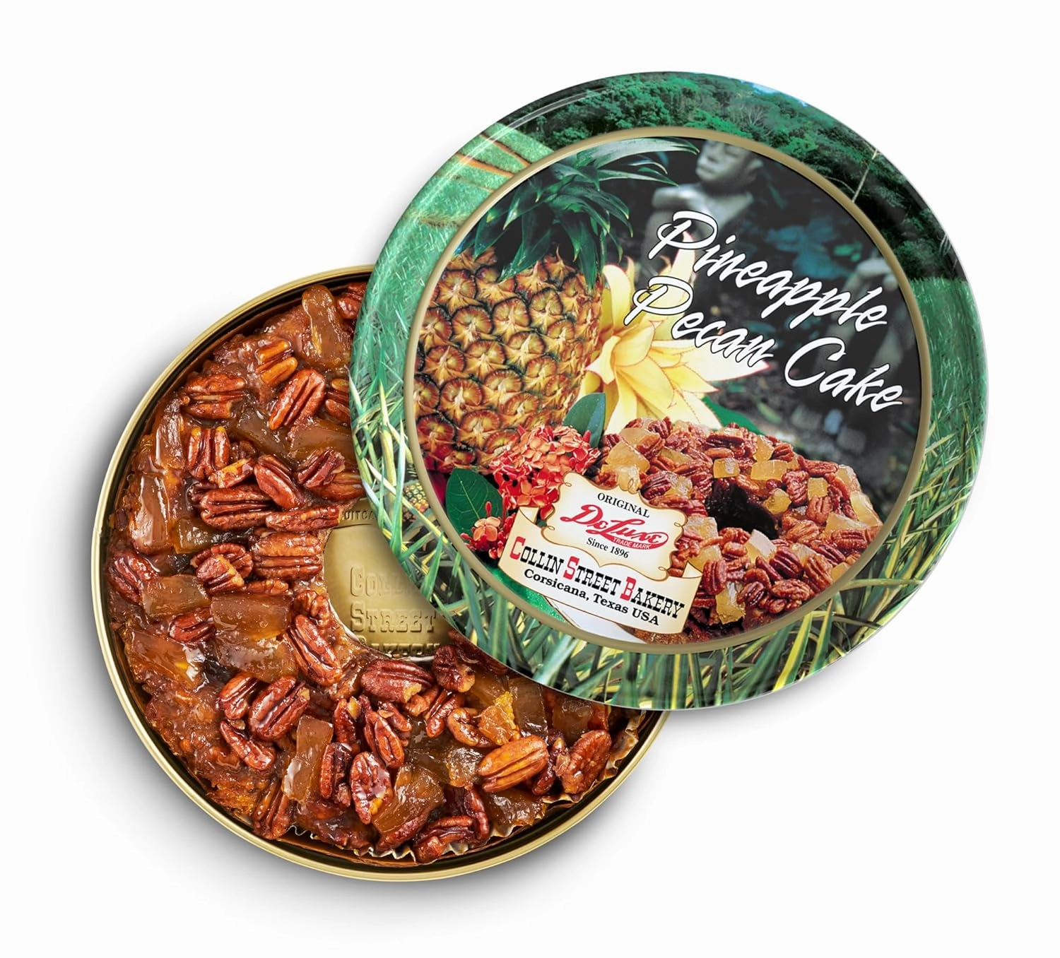 Collin Street Bakery Pineapple Pecan Cake in Collectible Gift Tin - 115 Regular Size 7” Cake with Pecans, Pineapple, & Honey