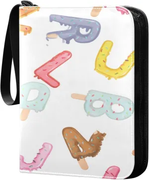 Colorful Letters Card Binder 4 Pocket, PU Cover Zipper Card Collection Album, PU Cover Card Collection Binder for 400 Cards
