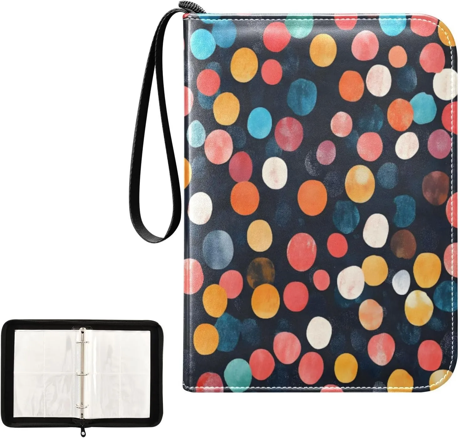 Colorful Lights Dots Card Binder Small, Binder with Zipper with Sleeves for Baseball Card, Football Card