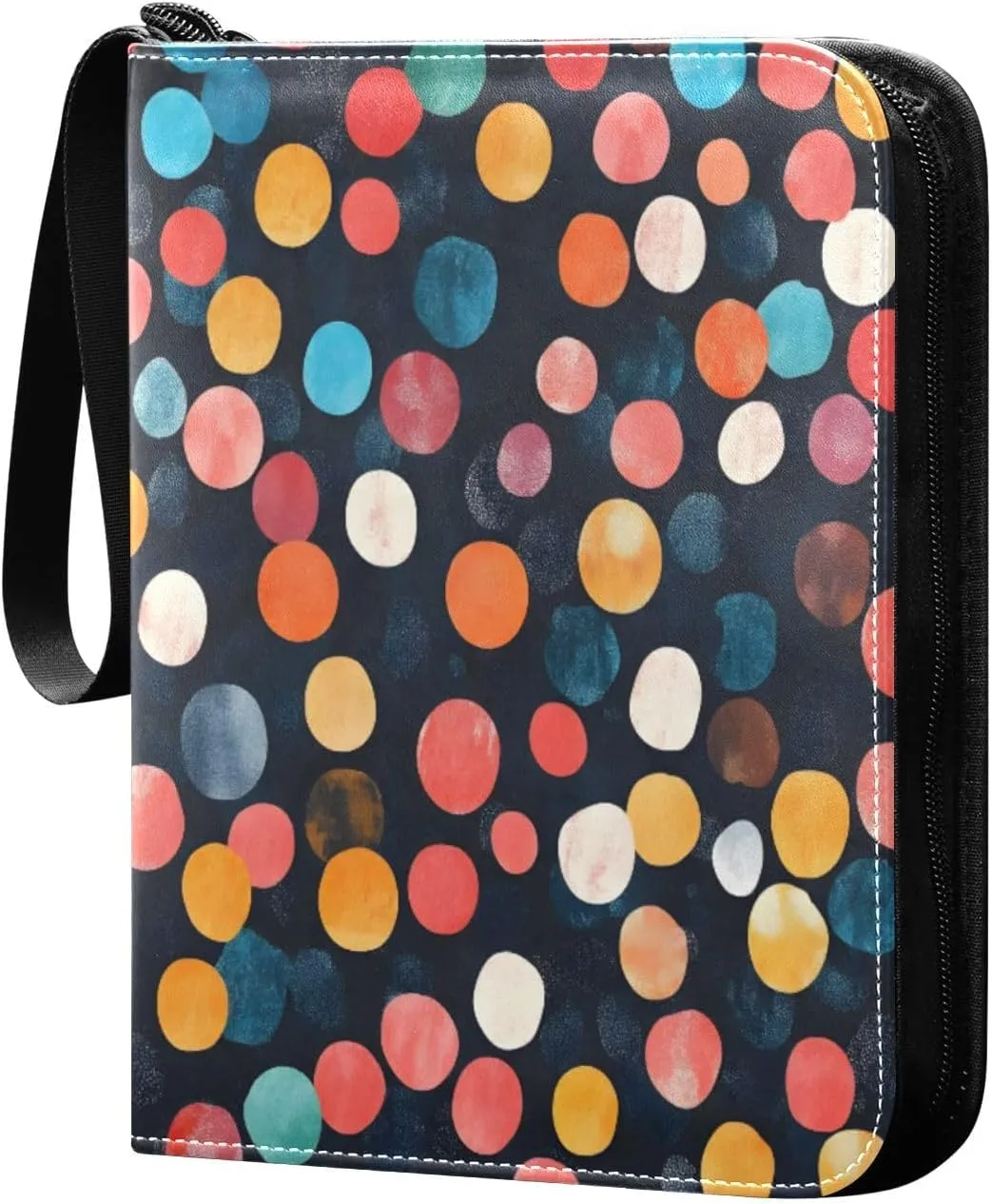 Colorful Lights Dots Card Binder Small, Binder with Zipper with Sleeves for Baseball Card, Football Card