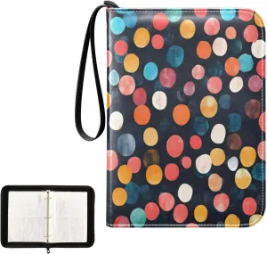 Colorful Lights Dots Card Binder Small, Binder with Zipper with Sleeves for Baseball Card, Football Card