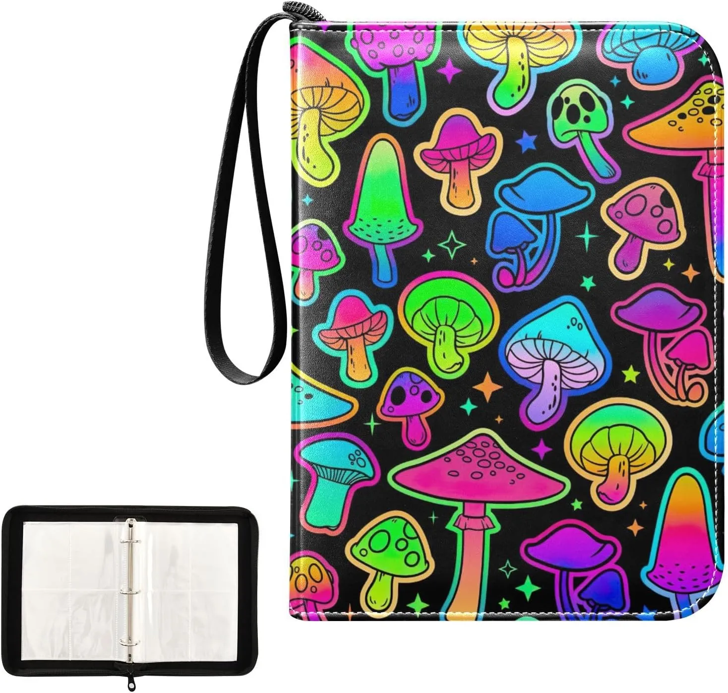 Colorful Mushrooms Bright Collectible Card Binder, 3 Ring Trading Card Binder 400 Cards Capacity for Sports Cards, Game Cards