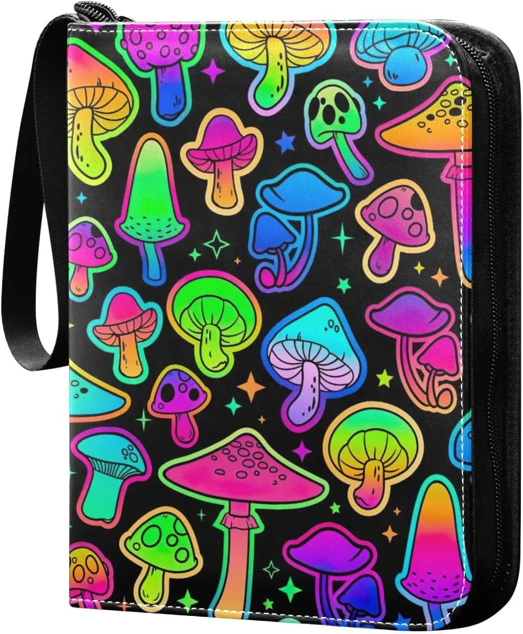 Colorful Mushrooms Bright Collectible Card Binder, 3 Ring Trading Card Binder 400 Cards Capacity for Sports Cards, Game Cards