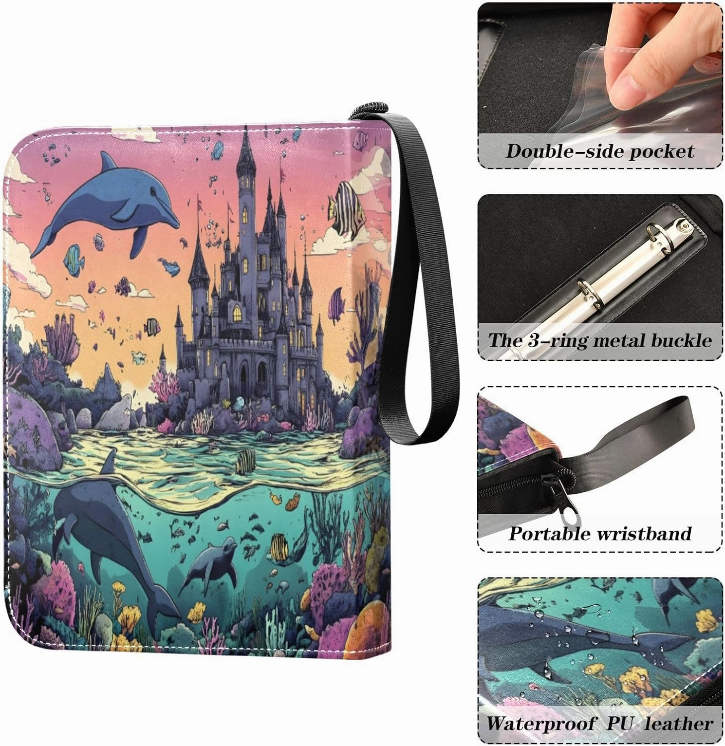 Colorful Castle Ocean Card Holder Binder 4-Pocket Collectible Trading Card Albums Fits 400 Cards for Baseball Card, Football Card