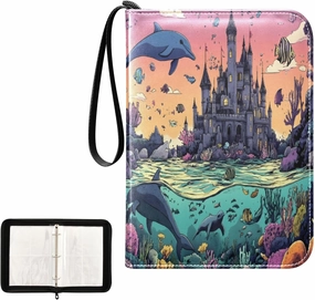 Colorful Castle Ocean Card Holder Binder 4-Pocket Collectible Trading Card Albums Fits 400 Cards for Baseball Card, Football Card