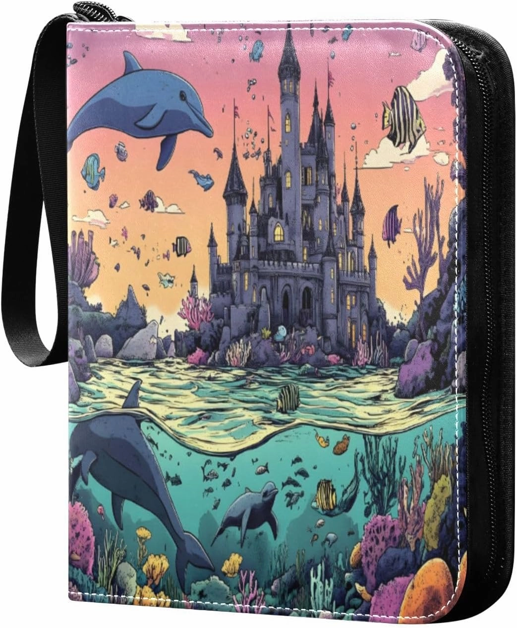Colorful Castle Ocean Card Holder Binder 4-Pocket Collectible Trading Card Albums Fits 400 Cards for Baseball Card, Football Card